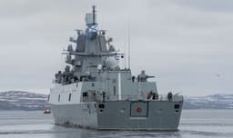 Frigate "Admiral of the Fleet Kasatonov" fired from the Palash CIWS at BECs of a mock enemy
