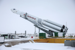 Proton-M rocket with Elektro-L No. 5 weather satellite ready for launch at Baikonur