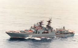 Large ASW ship "Admiral Panteleev", supported by Il-38, searched for a mock enemy's submarine in the Sea of Japan