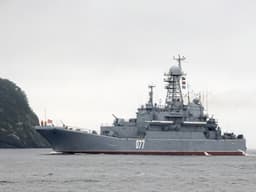 Crew Protected LST "Peresvet" from UAVs While Anchored in One of the Bays of the Kuril Islands