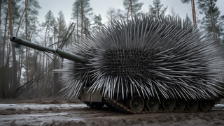 Gas Turbine T-80BV Tanks Protected by Serial Anti-Drone "Hedgehog"