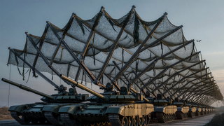 Una columna entera de tanques T-90M será escondida de los drones bajo un toldo que se despliega en 30 segundos