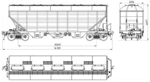 Drawing of hopper-mineral wagon model 19-2174