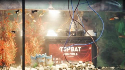 Rostec's TopBat drone battery submerged in an aquarium: it worked underwater for 6 hours