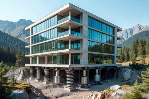 Edificio sismorresistente con muelles cónicos creado en PGUPS para zonas sísmicas
