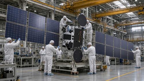 Assembly of a huge solar array for the new Russian Express-40 satellite has begun