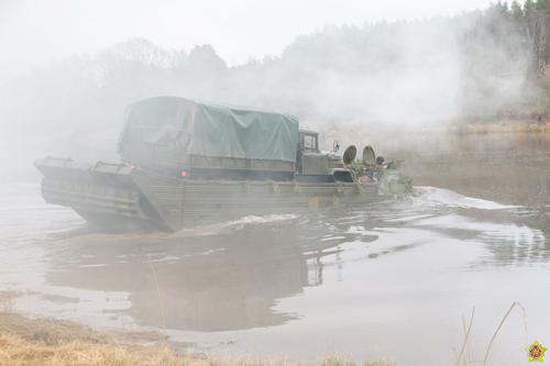 PTS-2 transports a truck across the river