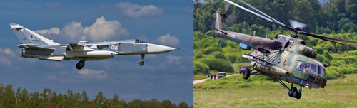 Истребитель Су-24 и вертолёт Ми-8 