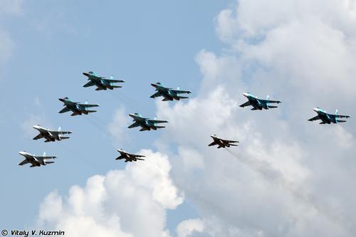 Flight of Su-34, Su-27SM3, Su-27SM and MiG-29