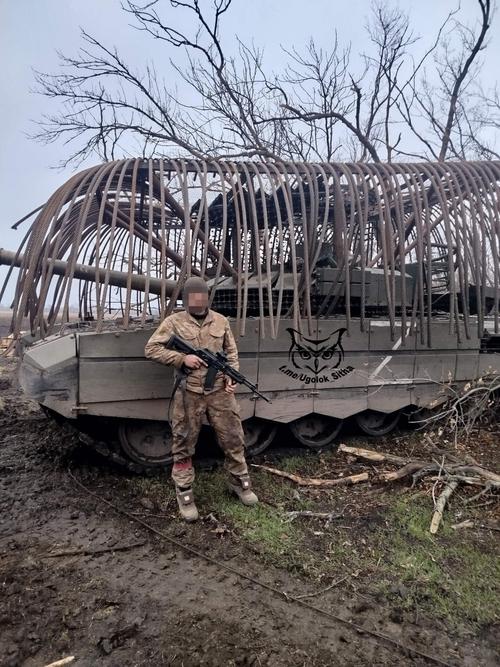 Tank T-72B3M with anti-drone protection