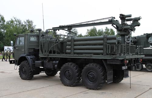 Transporter-loader vehicle 2F77M from the 2K22M SAM system "Tunguska-M"