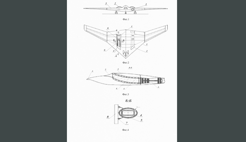 The design of the aircraft in the patent is very similar to the structure of the promising strategic bomber PAK DA