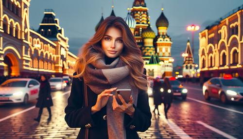 Девушка заказывает такси через приложение в Москве<br>