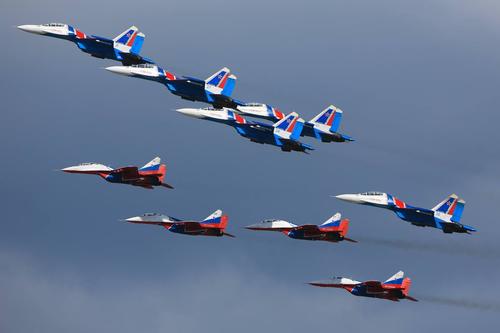 Su-30SM and MiG-29 fighters performed the "Cuban Diamond"