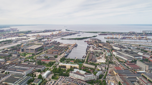 Aerial photography of Severnaya Verf in St. Petersburg