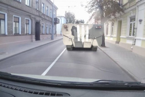 BTR-22 of the Russian Armed Forces on the streets of Belarusian Grodno