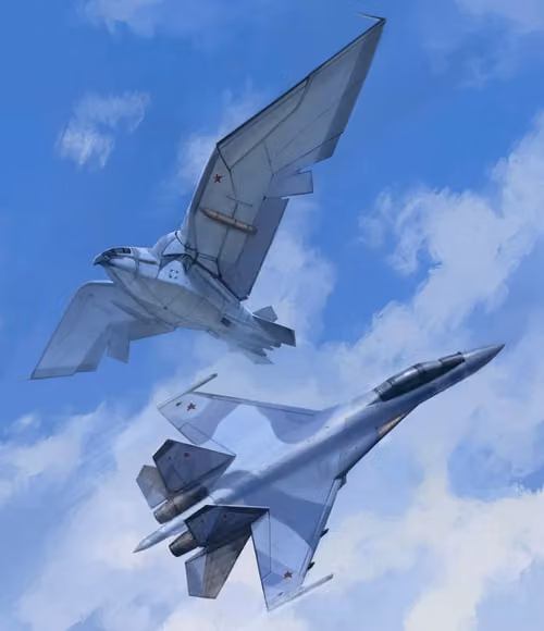 Su-35S con la imagen de un "gerifalte robótico"