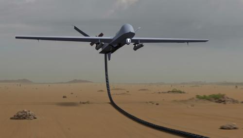 Illustration of a UAV with fiber optic control