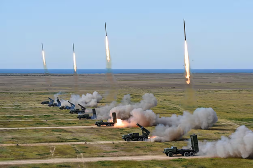 Illustration of launching cruise missiles from ground launchers