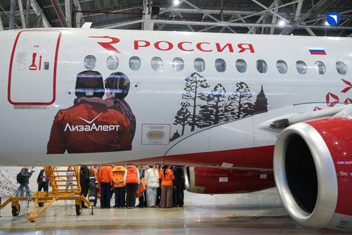 SSJ-100 in livery in honor of the LizaAlert search and rescue team
