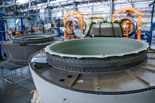 At the production section for nose fairings of PD-8 and PD-14 engines at VASO's Specialization Center for Nacelle Manufacturing