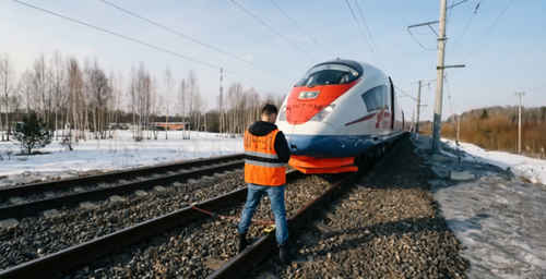 The "Sapsan" train during tests of the on-board safety system for HSR