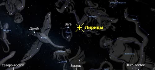 Лириды на карте звездного неба