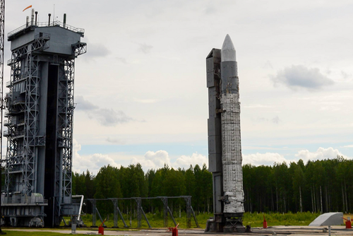 Preparation of the "Rokot" rocket for launch. Plesetsk Cosmodrome
