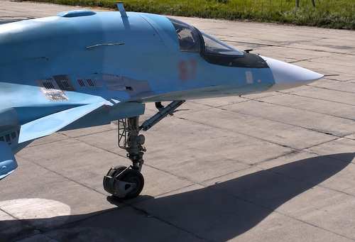 Su-34 with a new structural element behind the cockpit