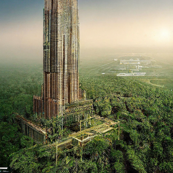 Заброшенная бурж-халифа обросла джунглями, крупным планом. Иллюстрация: Яндекс