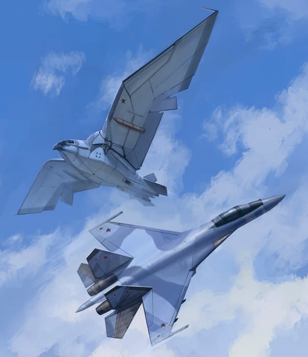 Su-35S con la imagen de un "gerifalte robótico"