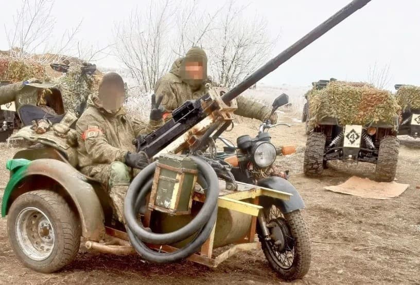 Русские умельцы установили&nbsp;крупнокалиберный пулемёт Владимирова танковый (КПВТ) на мотоцикл