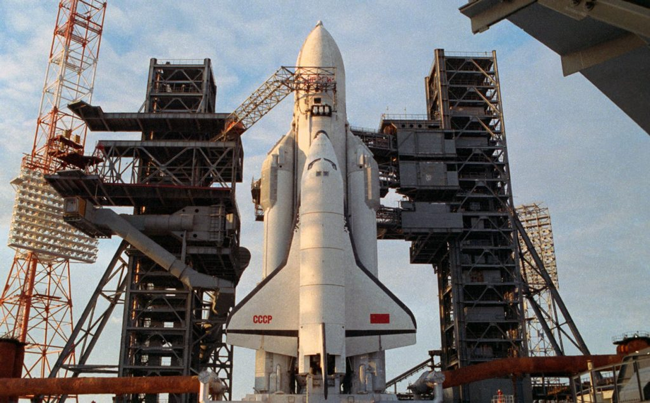 Energia rocket and Buran spacecraft at the Baikonur launch site