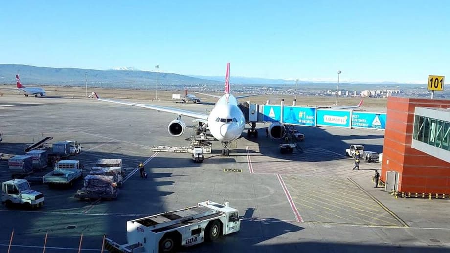 Tbilisi Airport, view of the runway from the terminal