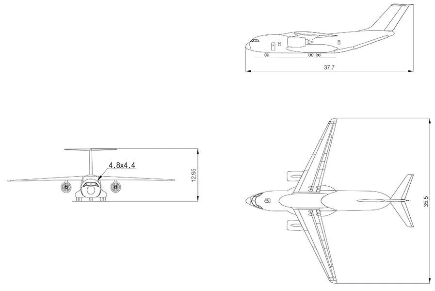 overall dimensions of the Il-276 according to Ilyushin, 2017 or 2018