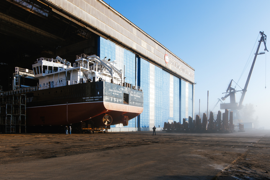 Launching of the RSD59 project dry cargo vessel at the Krasnoye Sormovo Shipyard