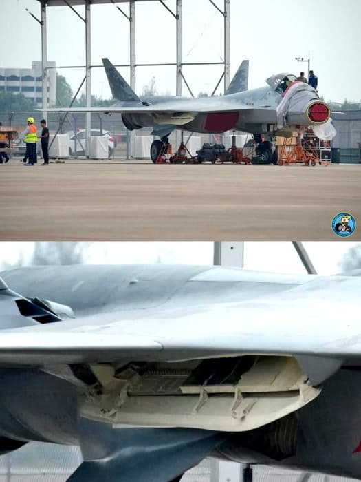 Su-57 with an open compartment for R-77 missiles