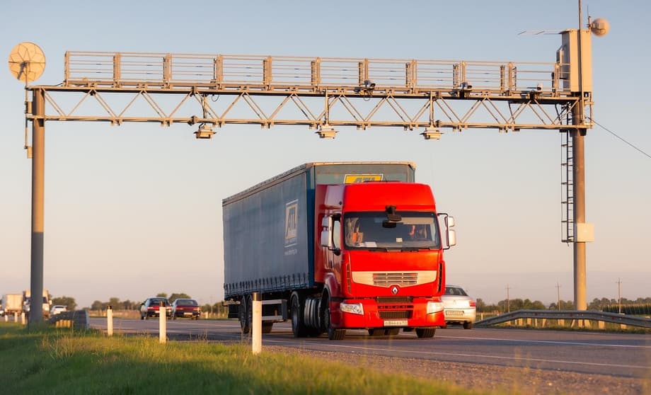 Truck with the &nbsp;"Platon" system travels along a federal highway