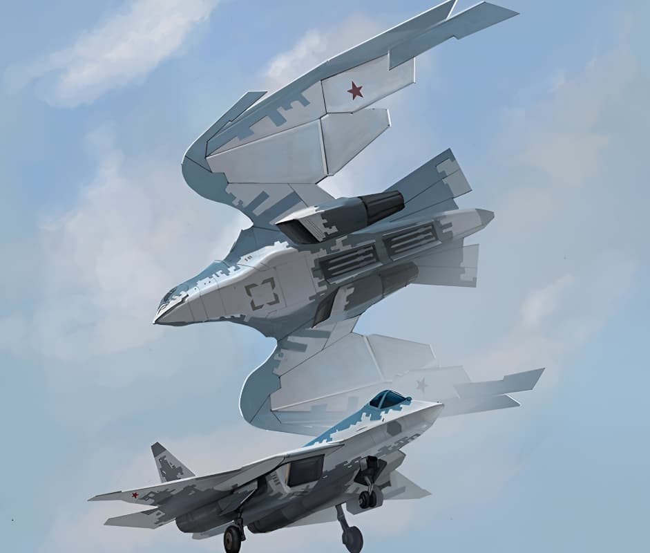 Su-57 in conjunction with the S-70 "Okhotnik" UAV